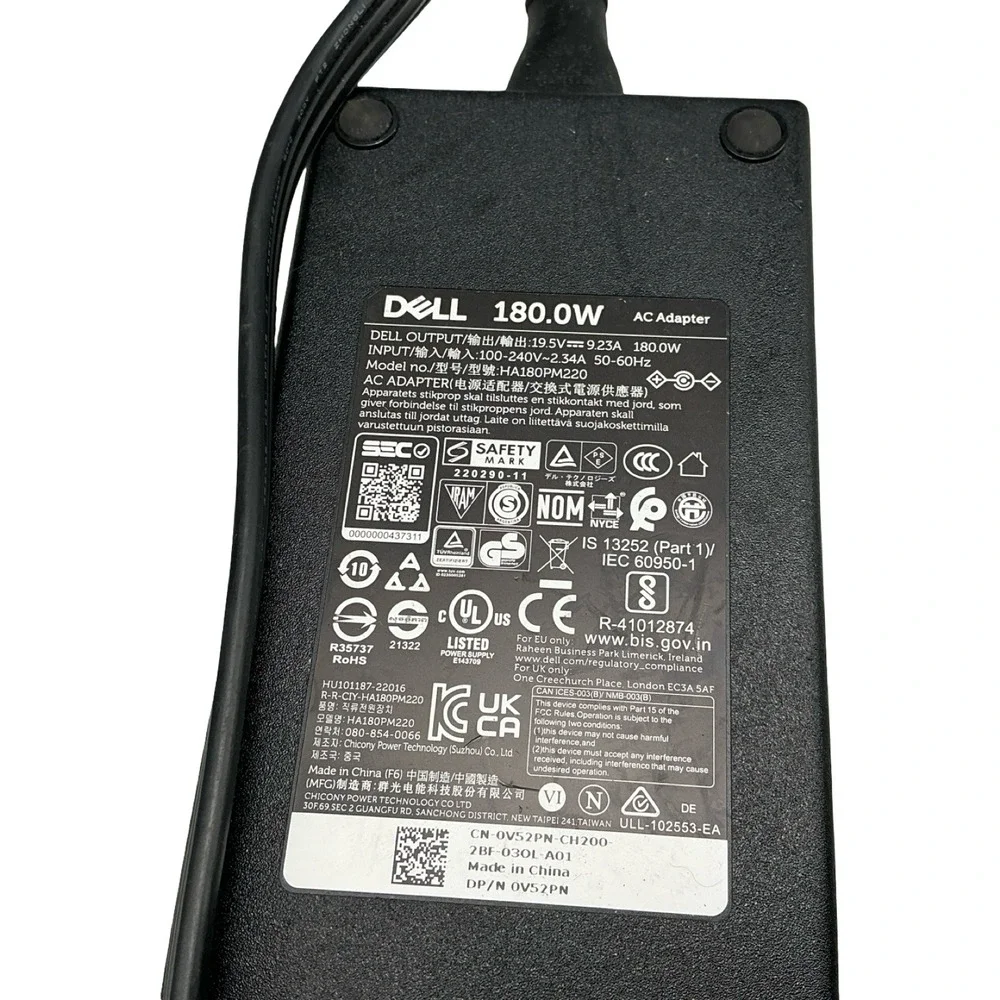 Dell 180W AC Adapter Power Supply HA180PM220 0V52PN 19.5V 9.23A
